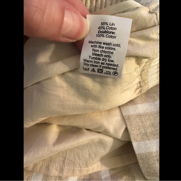 J.CREW Linen Sidewalk Skirt Ivory Tan Cotton Striped Pockets Pull On Lined knit - Picture 5 of 9